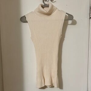 Cream Sleeveless Turtleneck Sweater